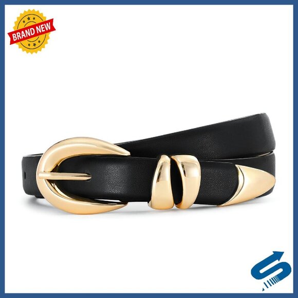 Adjustable Faux Leather Belt with Gold Buckle for Women main image 4